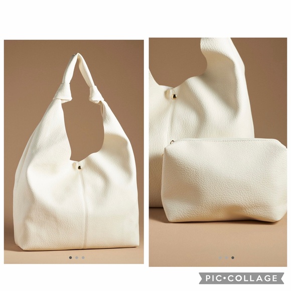 Anthropologie Handbags - NWT new Anthropologie the love knit slouchy bag faux leather cream white + pouch